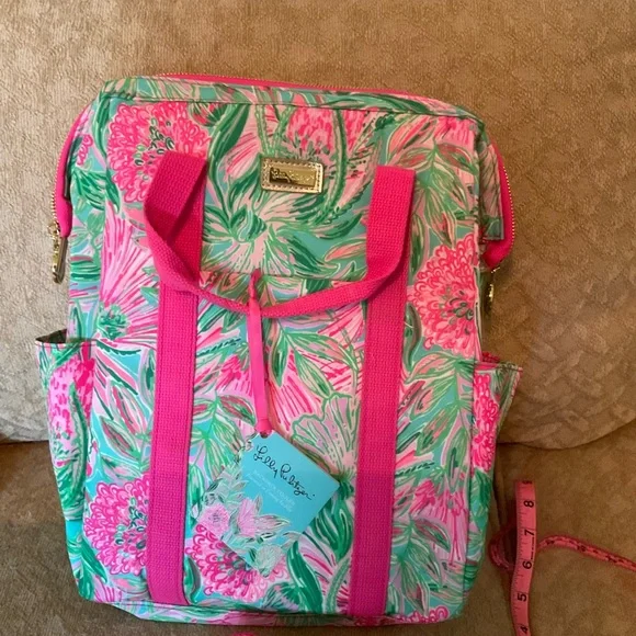 Lilly Pulitzer Floral Pink and Green Insulated Backpack Cooler - Picture 2 of 7